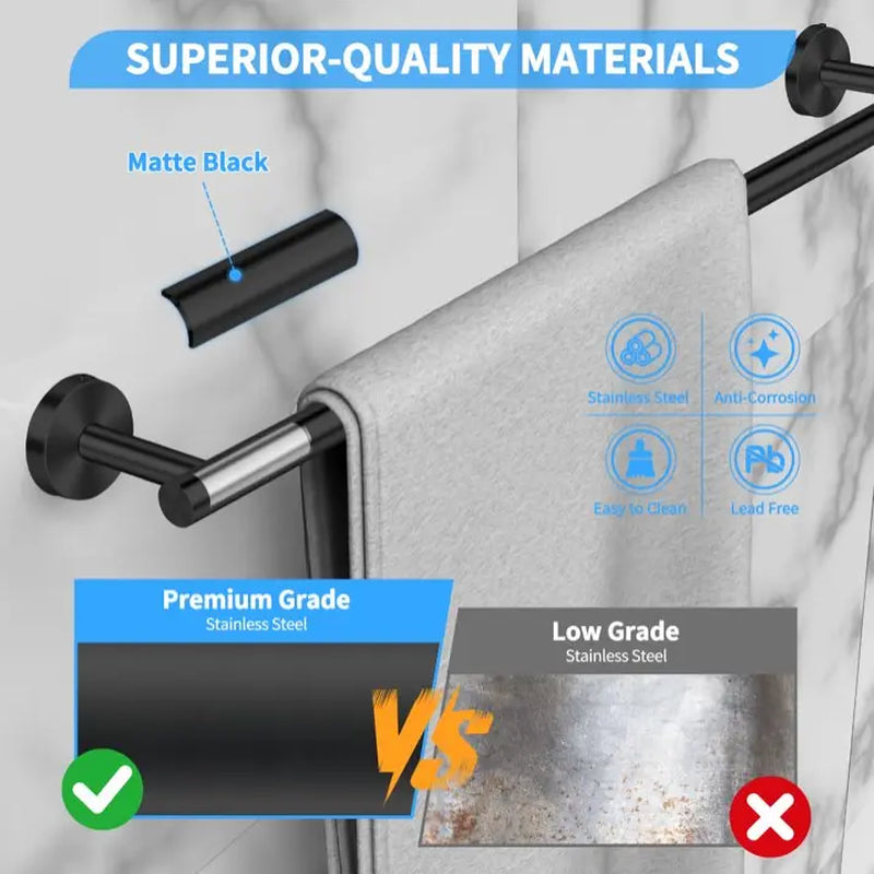 PHANCIR 7 Pcs Hardware Set for Bathroom, Stainless Steel Accessories, Includes 24" Towel Bar, Toilet Paper Holder, Towel Ring, Robe Hooks, Wall Mounted Bathroom Towel Rack Set, Nickel-Silver