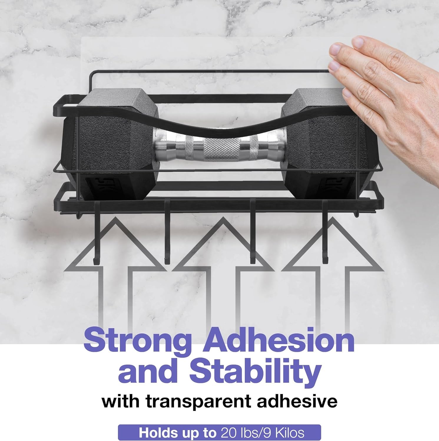 Premium Shower Caddy - Self Adhesive Shower Shelf with 4 Hooks - No Drill Large Capacity Stainless Steel Rack - Aesthetic Organizer for Bathroom Wall Decor - Matte Black