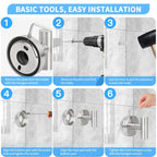 PHANCIR 7 Pcs Hardware Set for Bathroom, Stainless Steel Accessories, Includes 24" Towel Bar, Toilet Paper Holder, Towel Ring, Robe Hooks, Wall Mounted Bathroom Towel Rack Set, Nickel-Silver